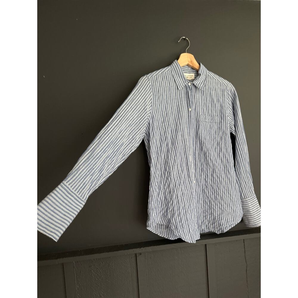 Nili Lotan NL Blue and White Pinstripe Pocket Buttoned Shirt Blouse Size Small - Picture 3 of 7